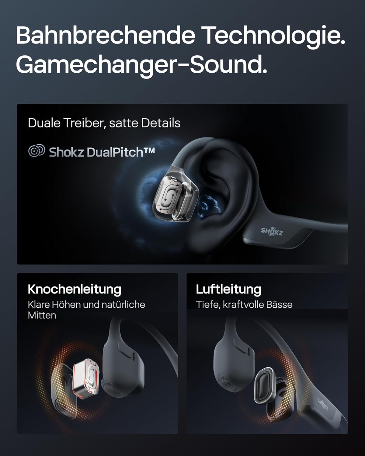 Knochenschall Open-Ear Kopfhörer S820 Bluetooth 5.3 Sport IP55 12 Std Wiedergabe USB-C Schnellladung Mikrofon