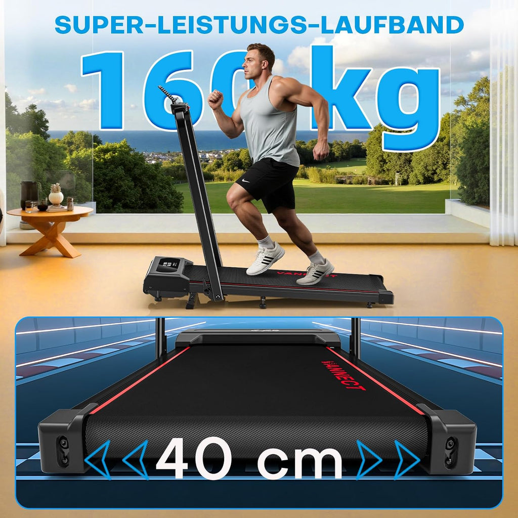 Walking Pad Laufband X390 klappbar mit 9% Steigung 1-12 km/h LCD Display App Steuerung Handlauf und Fernbedienung