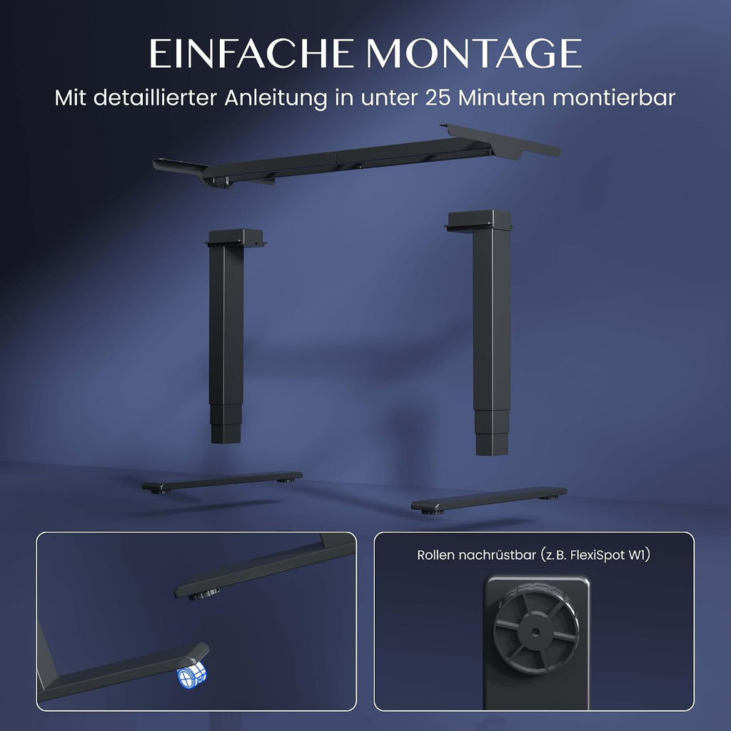 Höhenverstellbares Schreibtischgestell EC5 PRO elektrisch Dual Motor 160 kg Tragkraft 3-fach Teleskop Memory Steuerung LED Anzeige