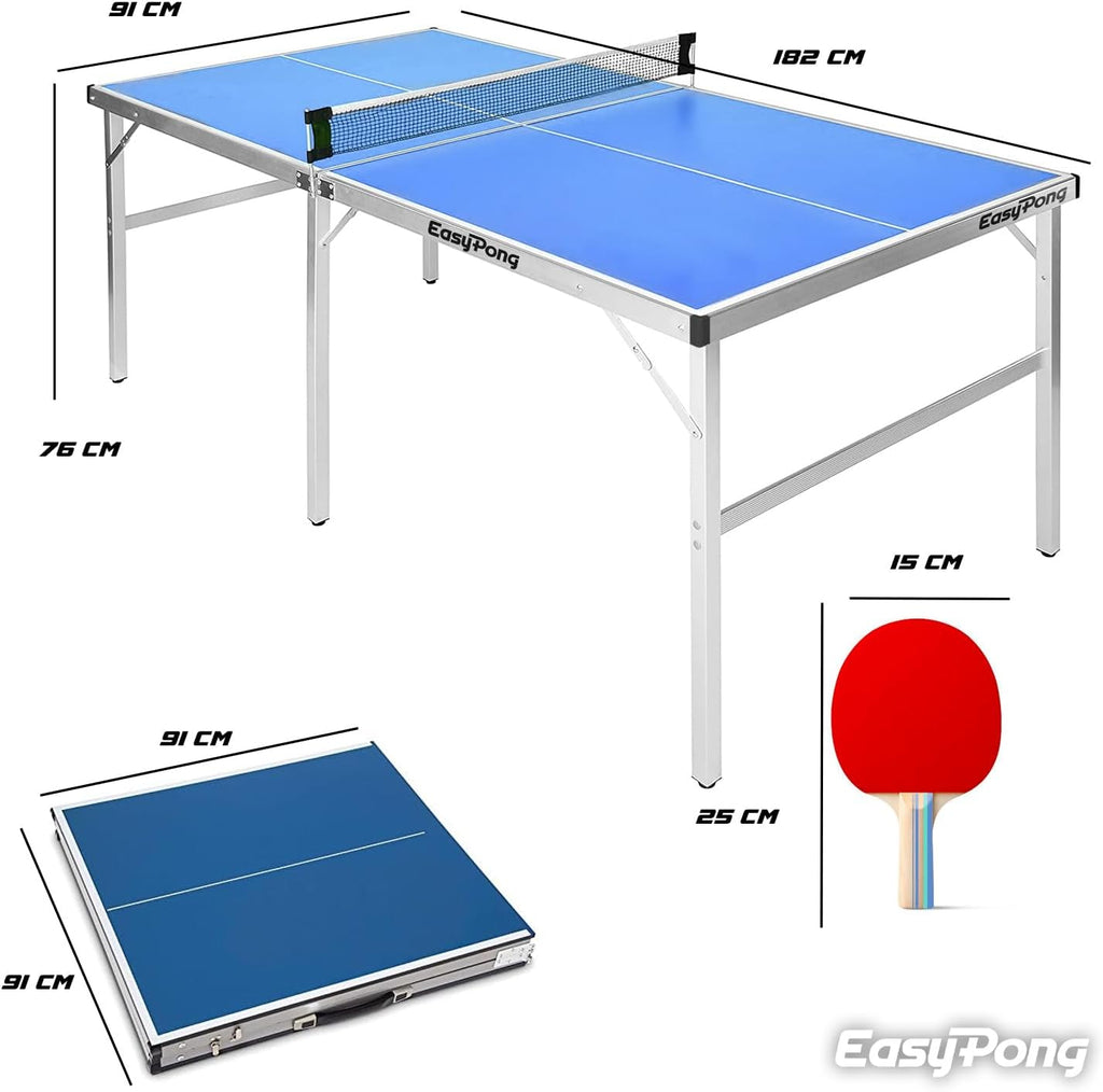 Tischtennisplatte EASYPONG klappbar 182x91 cm mit 2 Schlägern und 4 Bällen für Indoor Nutzung