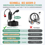 Ladestation Ladegerät 11kW 400V 3-phasig 8-16A Typ 2 7,6m Kabel CEE IP66 App Steuerung mit Wandhalterung