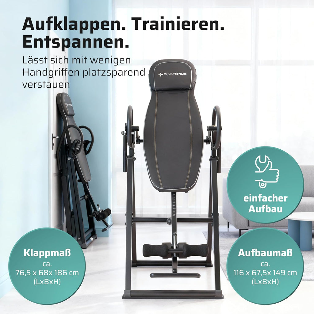 Inversionsbank klappbar Schwerkrafttrainer 4 Inversionswinkel Rückenstrecker bis 135 kg Stahlrahmen schwarz