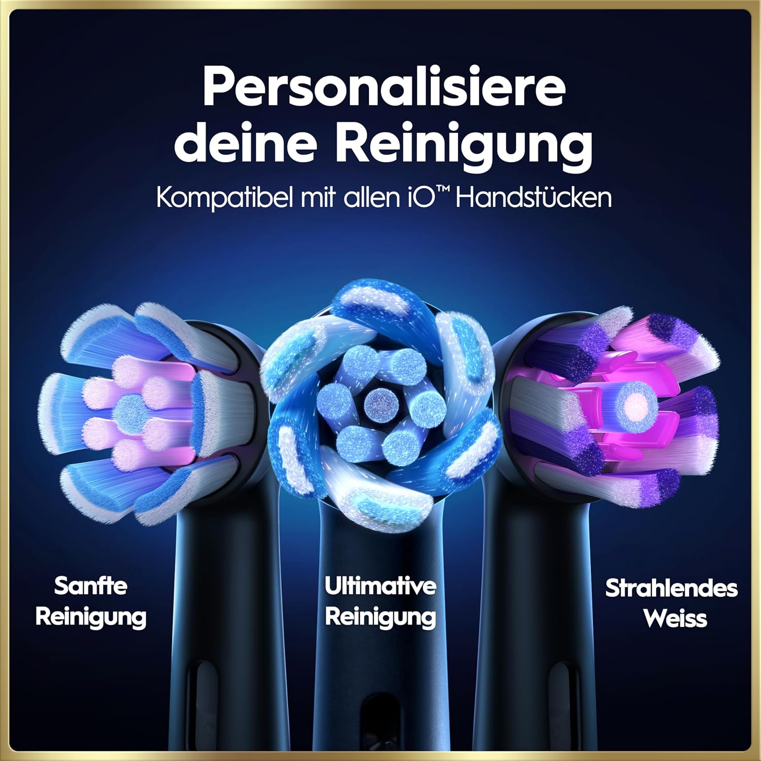 Elektrische Zahnbürste mit Aufsteckbürsten iO Series 9 wiederaufladbar 7 Reinigungsmodi Smart Druckkontrolle Rundbürstenkopf Schwarz