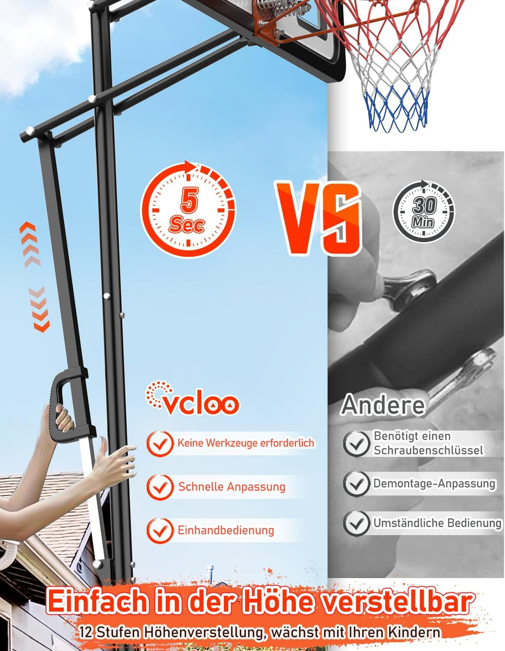 Basketballkorb Outdoor höhenverstellbar 145-305 cm Rückwand 110x75 cm mit Gewichtssack Ständer LM052