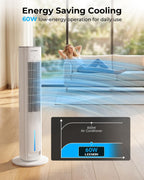 Turmventilator mit Wasserkühlung ATF-026L 38 Zoll 60W Verdunstungskühler mit Fernbedienung 3 Stufen 12H Timer