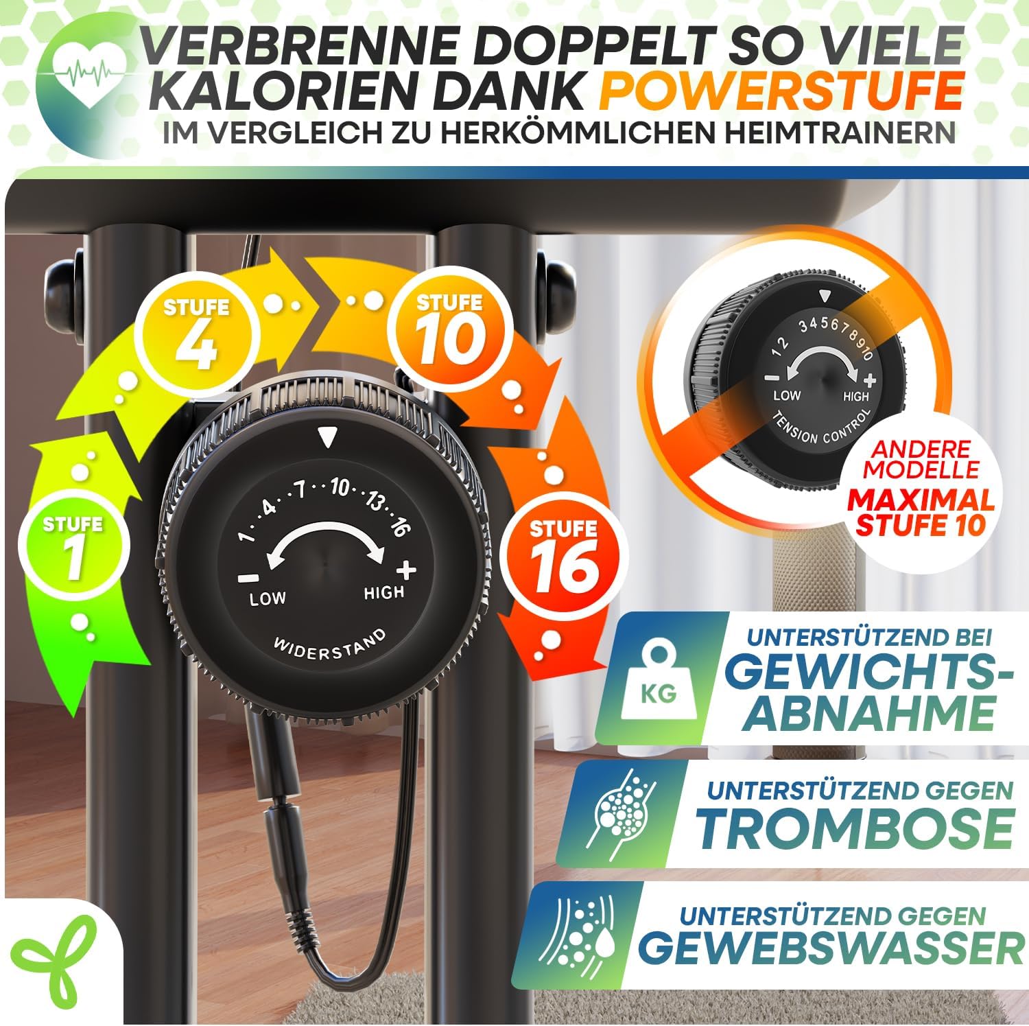 Klappbarer Heimtrainer Magnetischer Ergometer Tretmann Home bis 150 kg mit 16 Widerstandsstufen und RelaxFoam Sitz