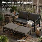 5-teiliges Gartenmöbel Set Asteri Sitzgruppe für 2-4 Personen 2 Sessel 2 Hocker 1 Tisch Metallgestell wetterfest mit Sitzpolstern