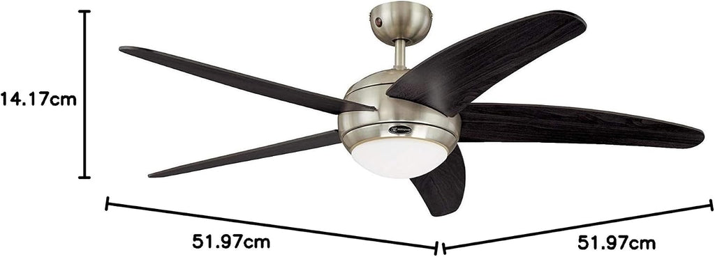 Deckenventilator mit Leuchte Bendan 72557 132 cm 5 Flügel Chrom Opalglas Fernbedienung 3 Stufen Sommer Winter