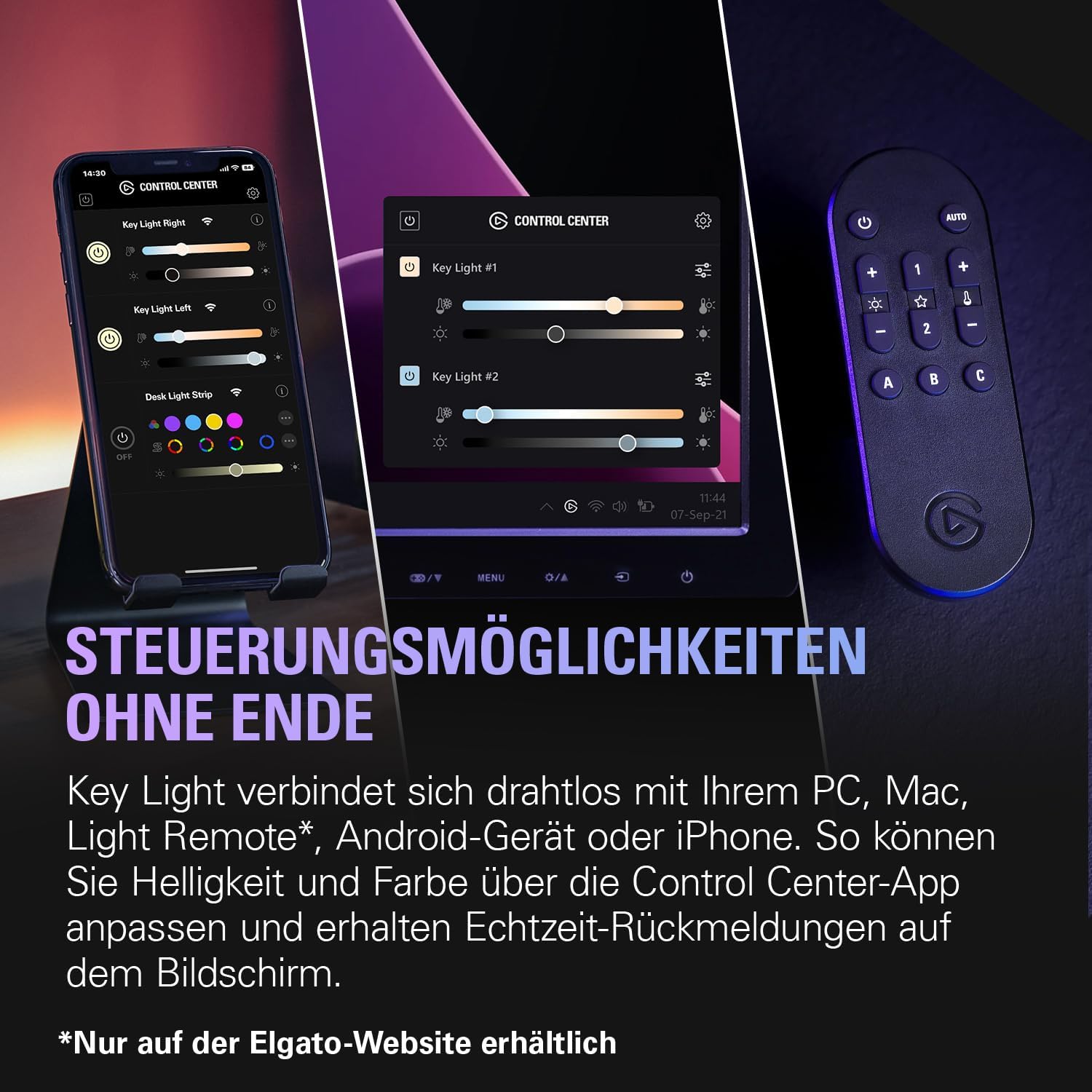 Studiolicht LED Panel 2800 Lumen mit einstellbarer Farbtemperatur 2900-7000K App Steuerung Tischklemme für Streaming und Videokonferenzen