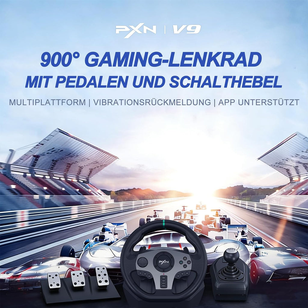 Gaming Lenkrad mit Pedalen und Schalthebel V9 270/900° PC Xbox PS4 PS3 Kompatibel mit Vibrationsrückmeldung