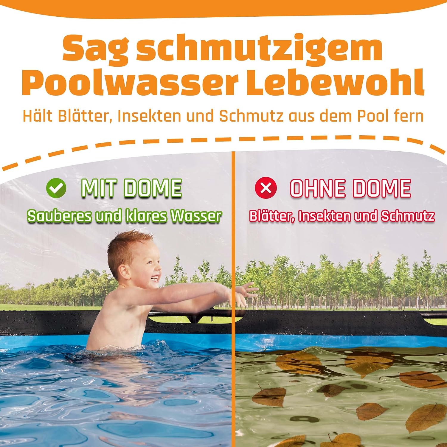 Poolabdeckung für Rundpools 12ft/360cm 30.80.12.70 PE Poolüberdachung Ø366 cm transparente Abdeckung mit robuster Konstruktion