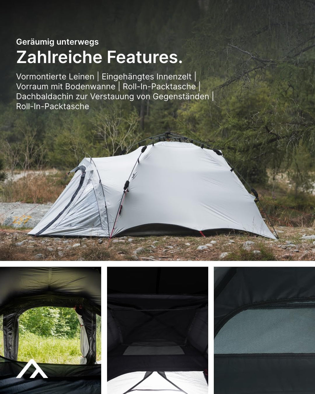 Campingzelt mit Quick-Up-System Quick Oak 3 Dark Series 3 Personen 4.000 mm Wassersäule abgedunkelte Schlafkabine