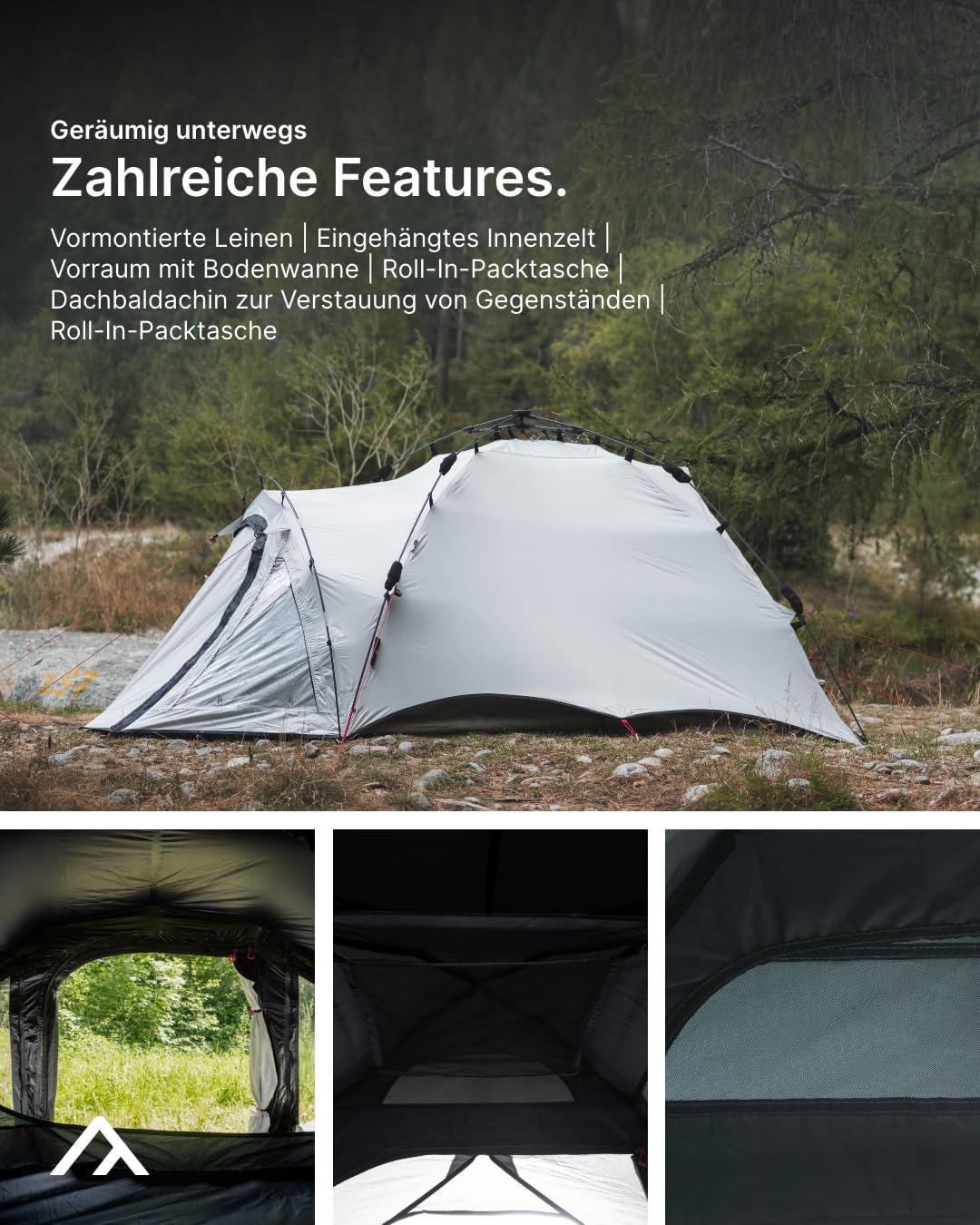 Campingzelt mit Quick-Up-System Quick Oak 3 Dark Series 3 Personen 4.000 mm Wassersäule abgedunkelte Schlafkabine