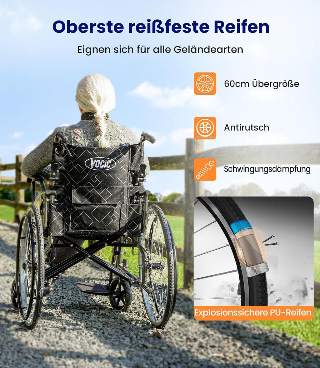 Faltbarer Rollstuhl U31 17kg bis 150kg Transportrollstuhl klappbar Selbstantrieb Doppelbremsen pannensichere Reifen Hellgrau