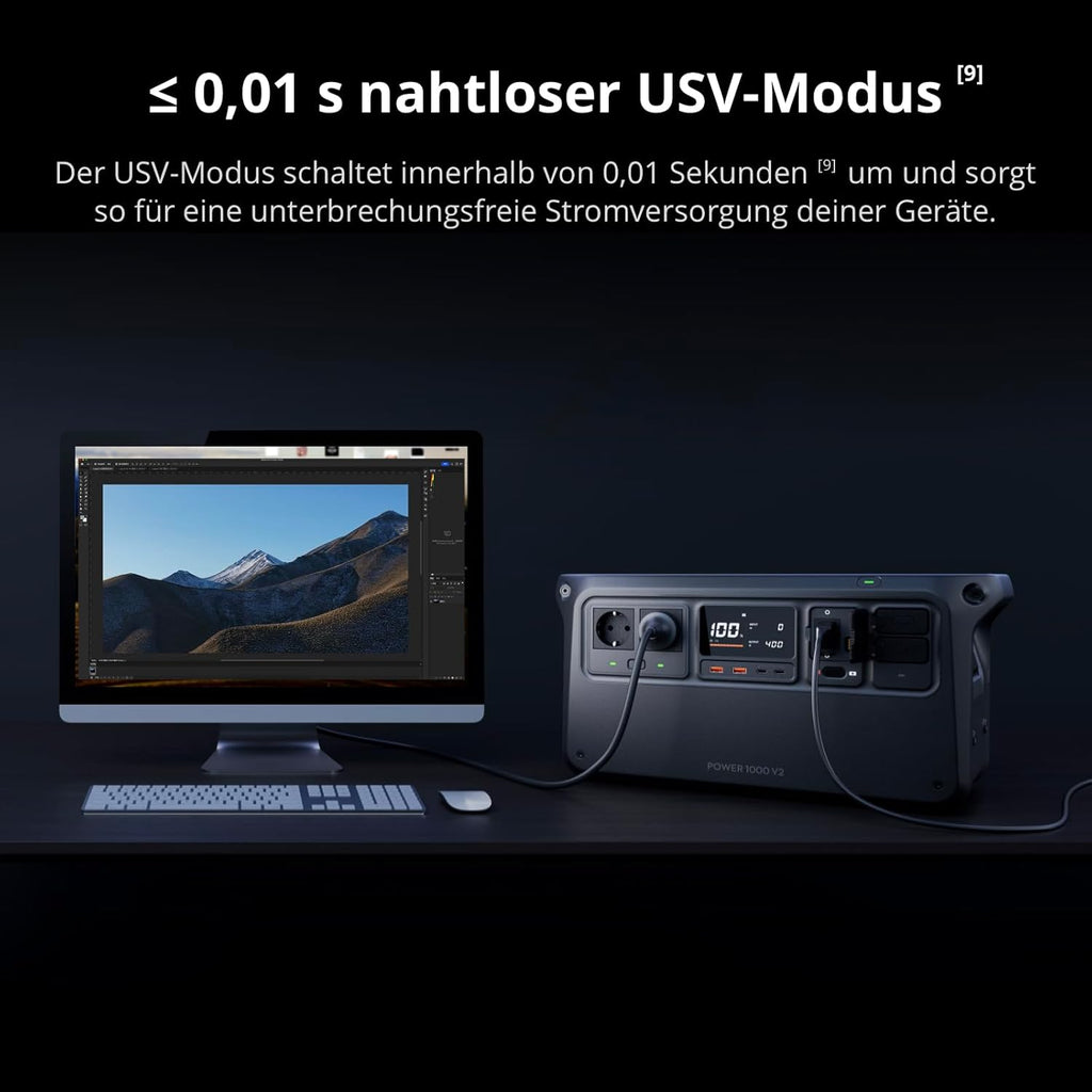 Tragbare Powerstation 1024Wh 2600W LiFePO4 Akku Solar Generator Schnellladung 37 Minuten 80 Prozent für Camping Haushalt Notstrom Wohnmobil