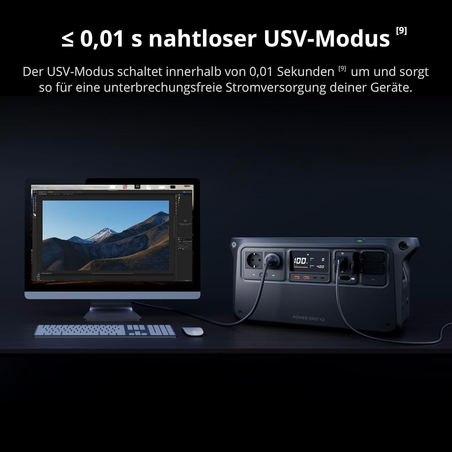 Tragbare Powerstation 1024Wh 2600W LiFePO4 Akku Solar Generator Schnellladung 37 Minuten 80 Prozent für Camping Haushalt Notstrom Wohnmobil
