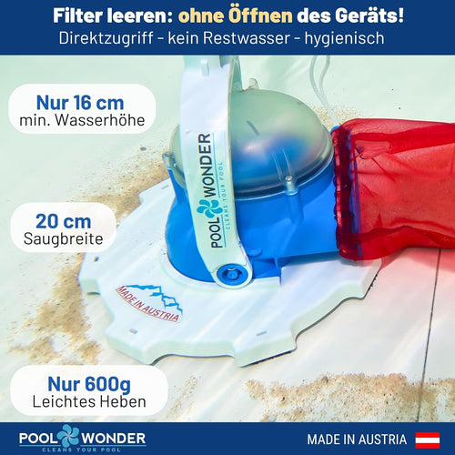 Akku Poolsauger Marvelix Poolreiniger mit 7,4 V Lithium Akku 20 cm Saugbreite 3 Filtertypen inklusive Edelstahlstange