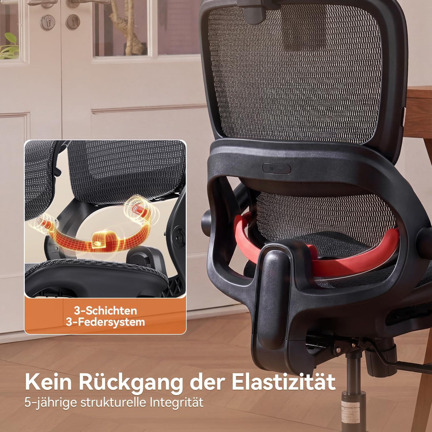 Ergonomischer Bürostuhl mit verstellbarer Lordosenstütze und Kopfstütze B100 Lite 90–135° Neigung Mesh Drehstuhl 72x70x112 cm