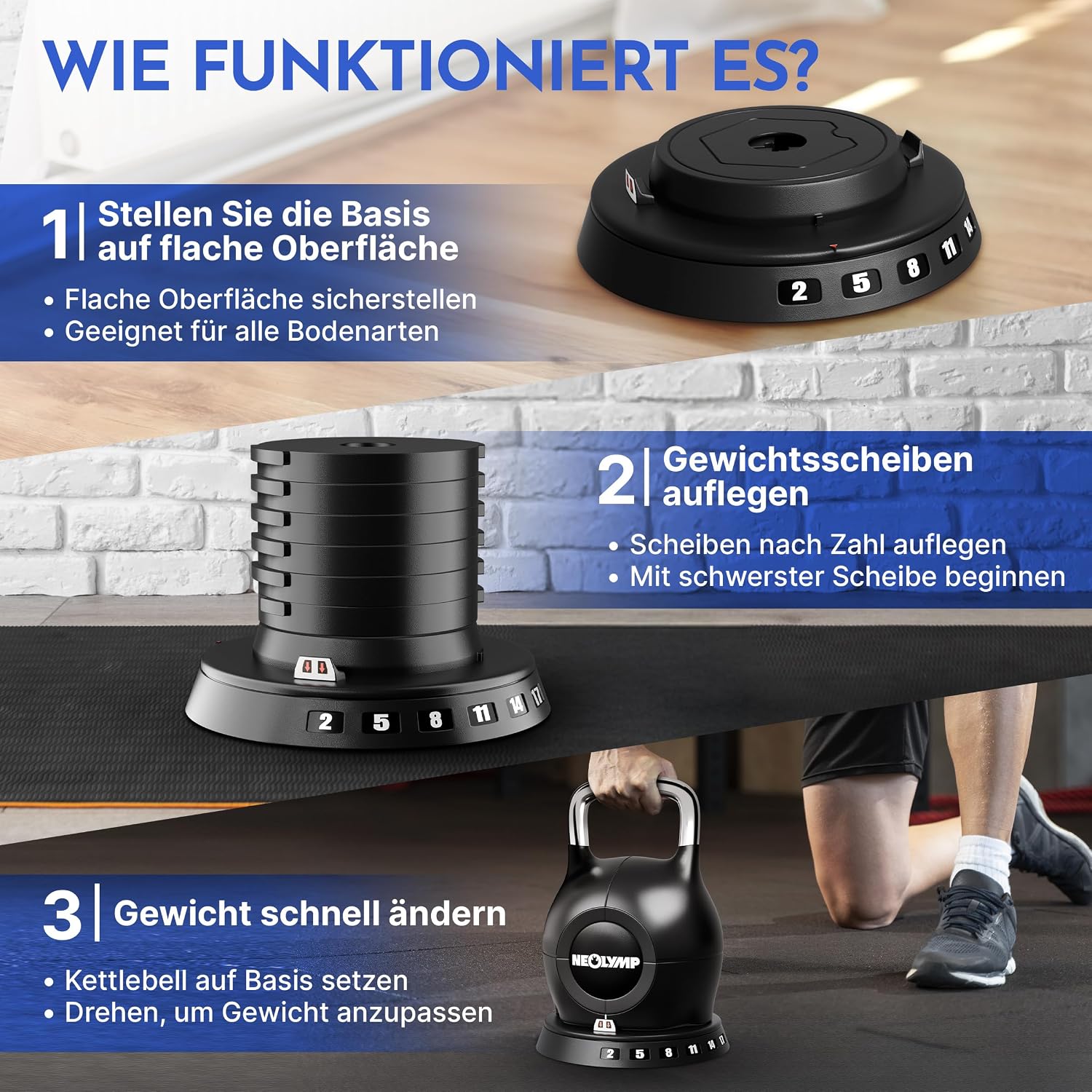 Verstellbare Kettlebell 7-in-1 2-20 kg Kugelhantel für Ganzkörpertraining mit robustem Edelstahlgriff und Gewichtssystem