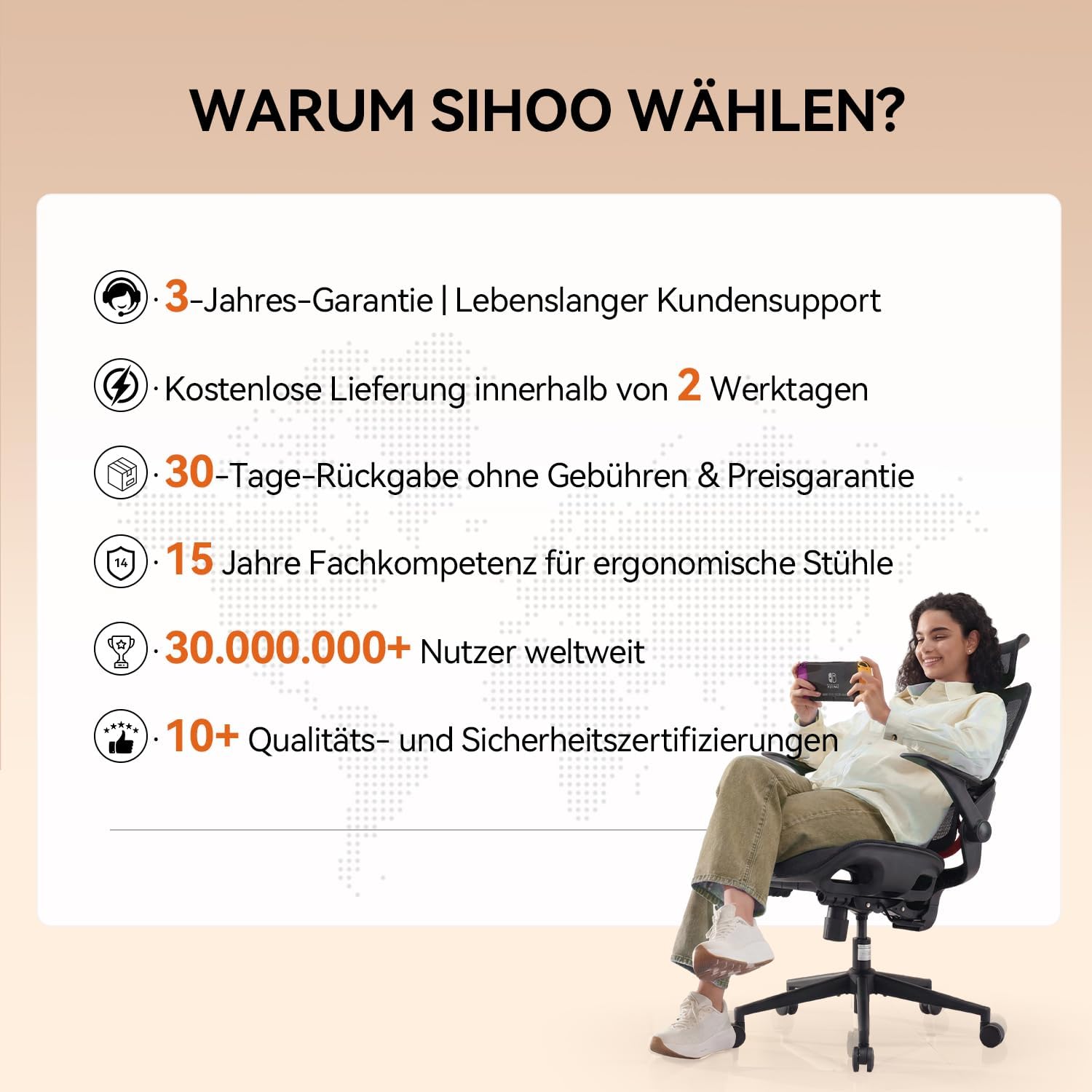 Ergonomischer Bürostuhl mit verstellbarer Lordosenstütze und Kopfstütze B100 Lite 90–135° Neigung Mesh Drehstuhl 72x70x112 cm