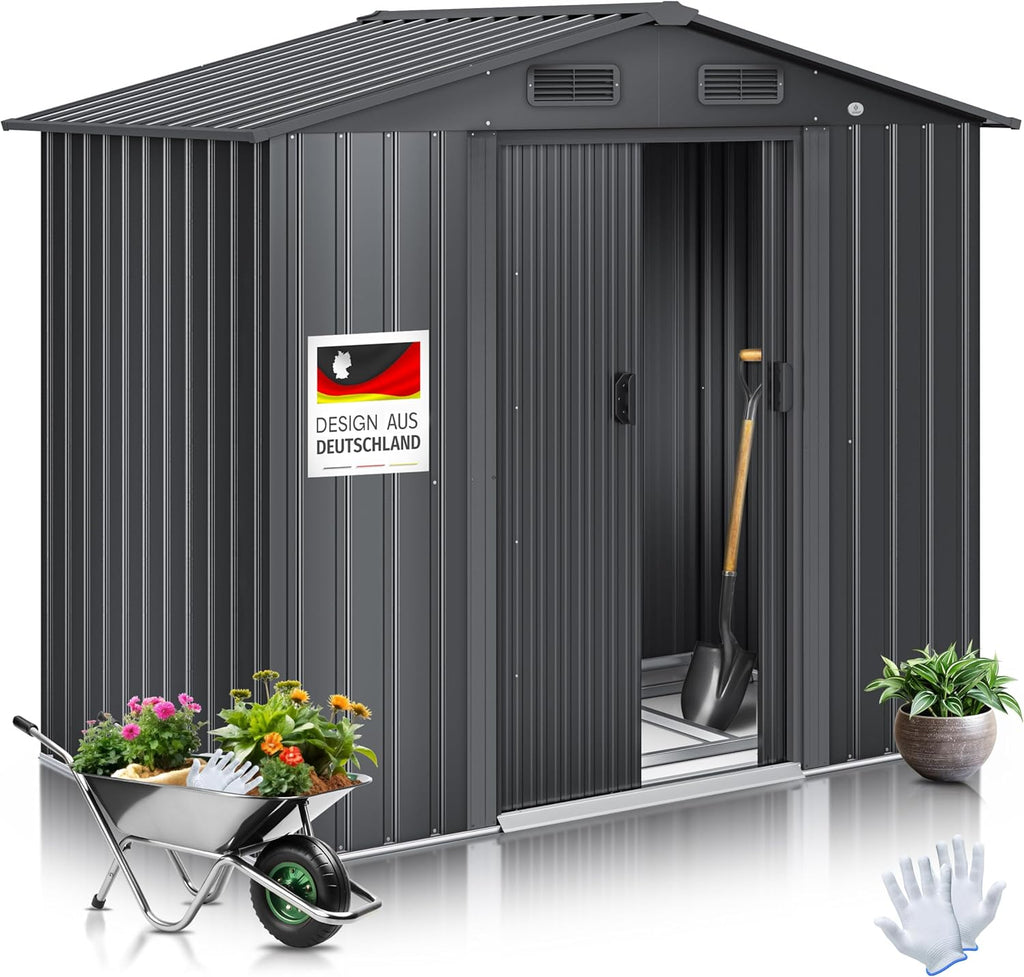 Metall Gerätehaus Garten 195x131x186cm 4.2m³ Schiebetür mit Fundamentrahmen Anthrazit