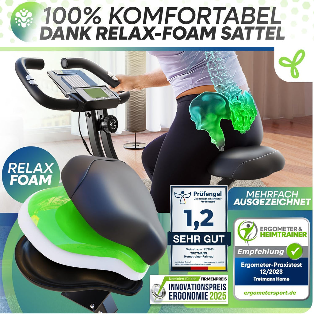 Klappbarer Heimtrainer Magnetischer Ergometer Tretmann Home bis 150 kg mit 16 Widerstandsstufen und RelaxFoam Sitz