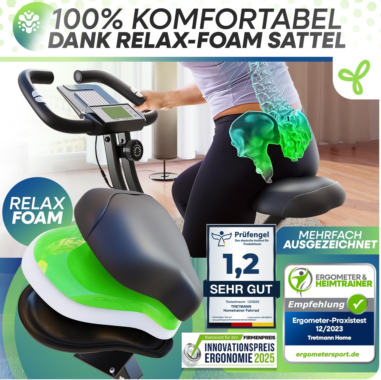 Klappbarer Heimtrainer Magnetischer Ergometer Tretmann Home bis 150 kg mit 16 Widerstandsstufen und RelaxFoam Sitz