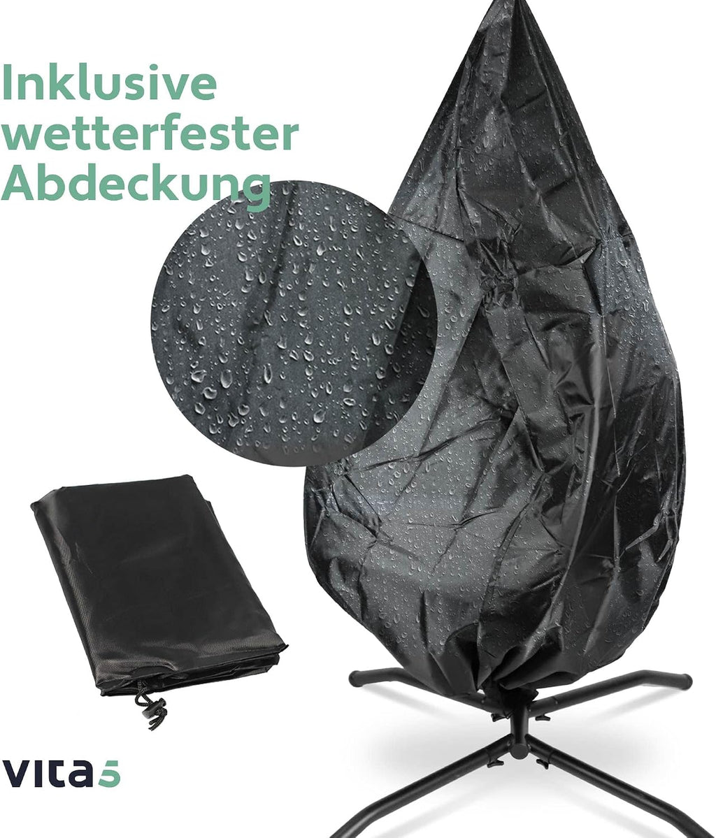 Hängesessel mit Gestell Korb Egg Schaukelstuhl Rattan Design Outdoor Indoor 150 kg Tragkraft Grau