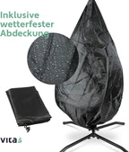Hängesessel mit Gestell Korb Egg Schaukelstuhl Rattan Design Outdoor Indoor 150 kg Tragkraft Grau