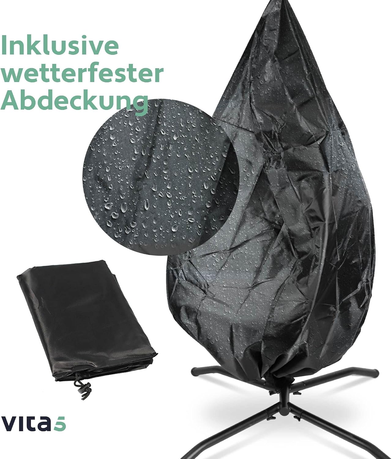 Hängesessel mit Gestell Korb Egg Schaukelstuhl Rattan Design Outdoor Indoor 150 kg Tragkraft Grau