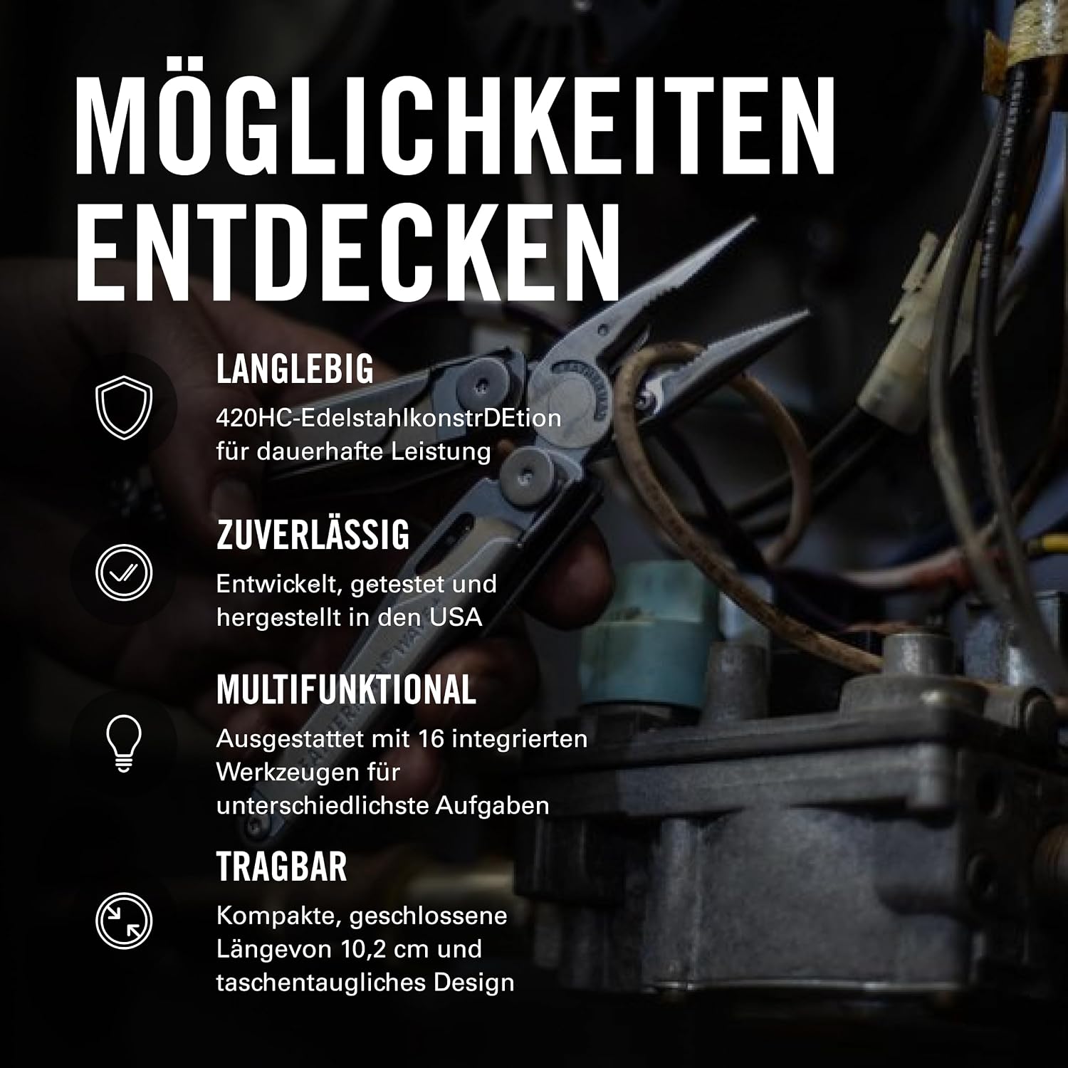 Multitool Wave+ 832526 18-in-1 Edelstahl Werkzeug mit Zange Klinge Drahtschneider und Camping Zubehör