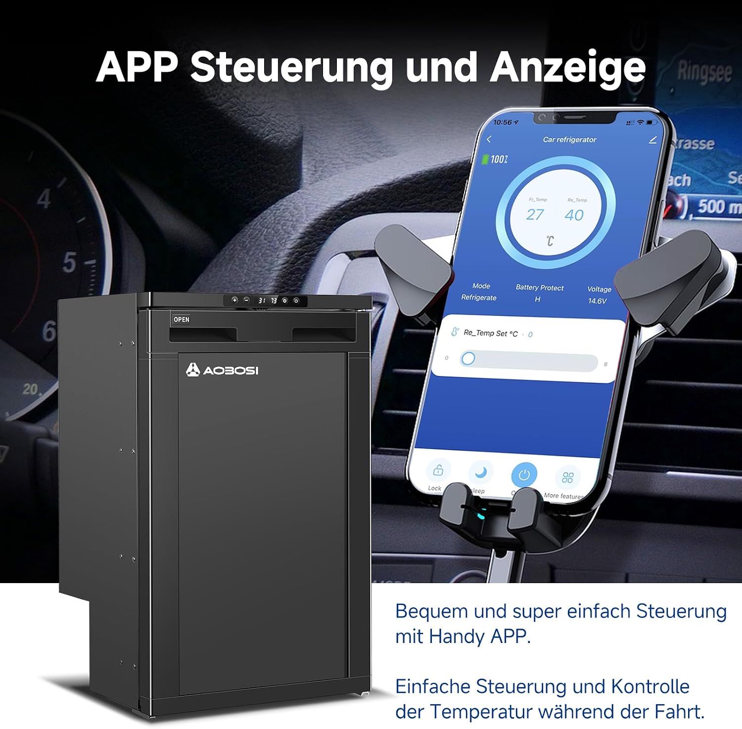 Kompressor Kühlbox 83L AAOBOSI 12V 24V Auto Kühlschrank mit APP Steuerung LED Beleuchtung für Wohnmobil LKW Boot Camping