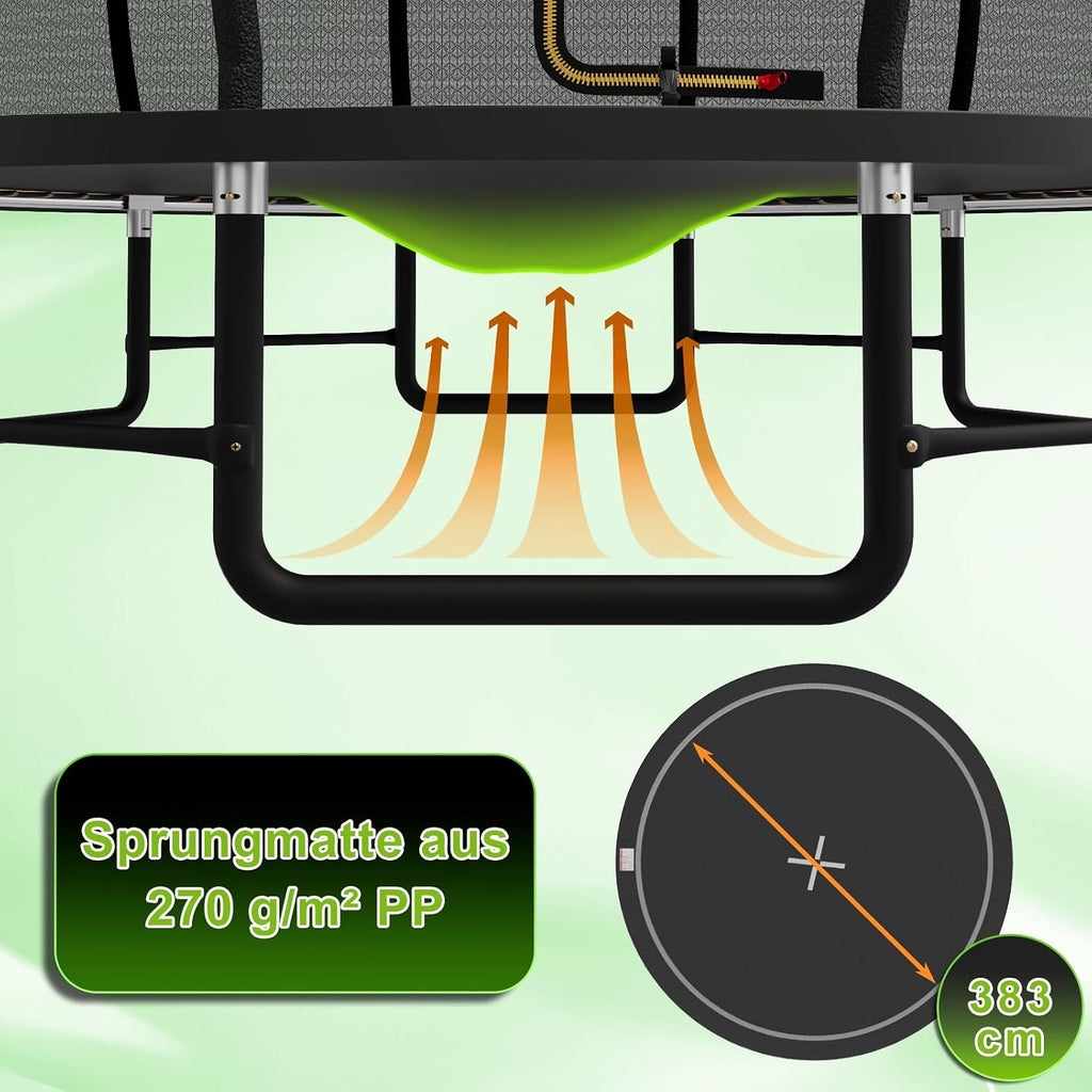 Outdoor Trampolin rund Ø228 cm mit Sprungtuch und Sicherheitszubehör verstärkte Stahlkonstruktion 27 Federn