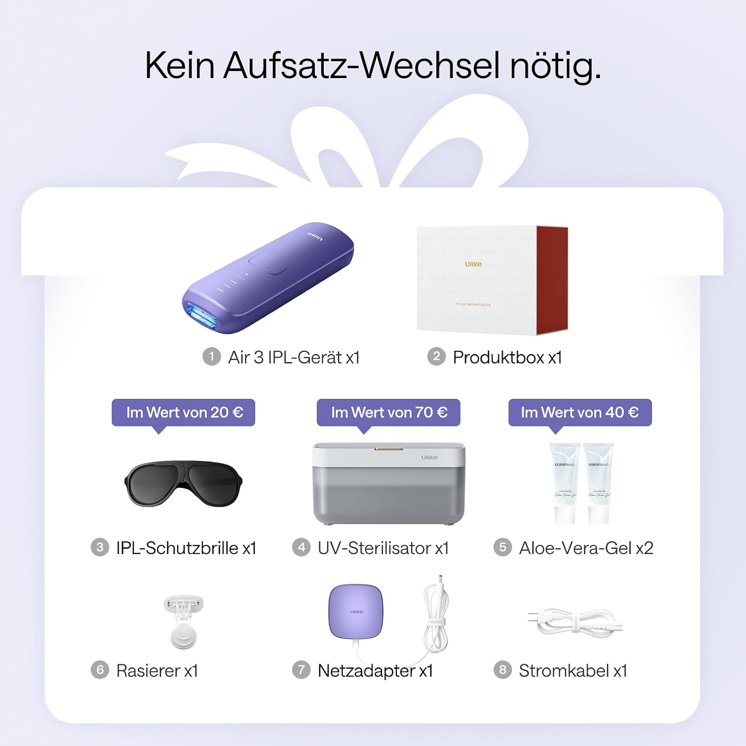 IPL Haarentfernungsgerät Air 3 Deluxe Saphir Kühlung UV Sterilisator Aloe Gel Gesicht Körper für Zuhause