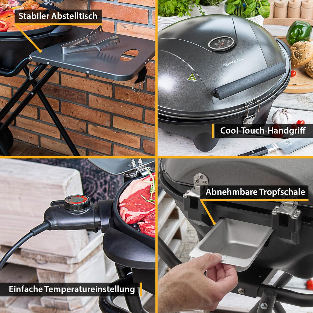 Elektrogrill 2 in 1 Tischgrill und Standgrill 2400W mit Deckel Thermometer Tropfschale und Rollwagen