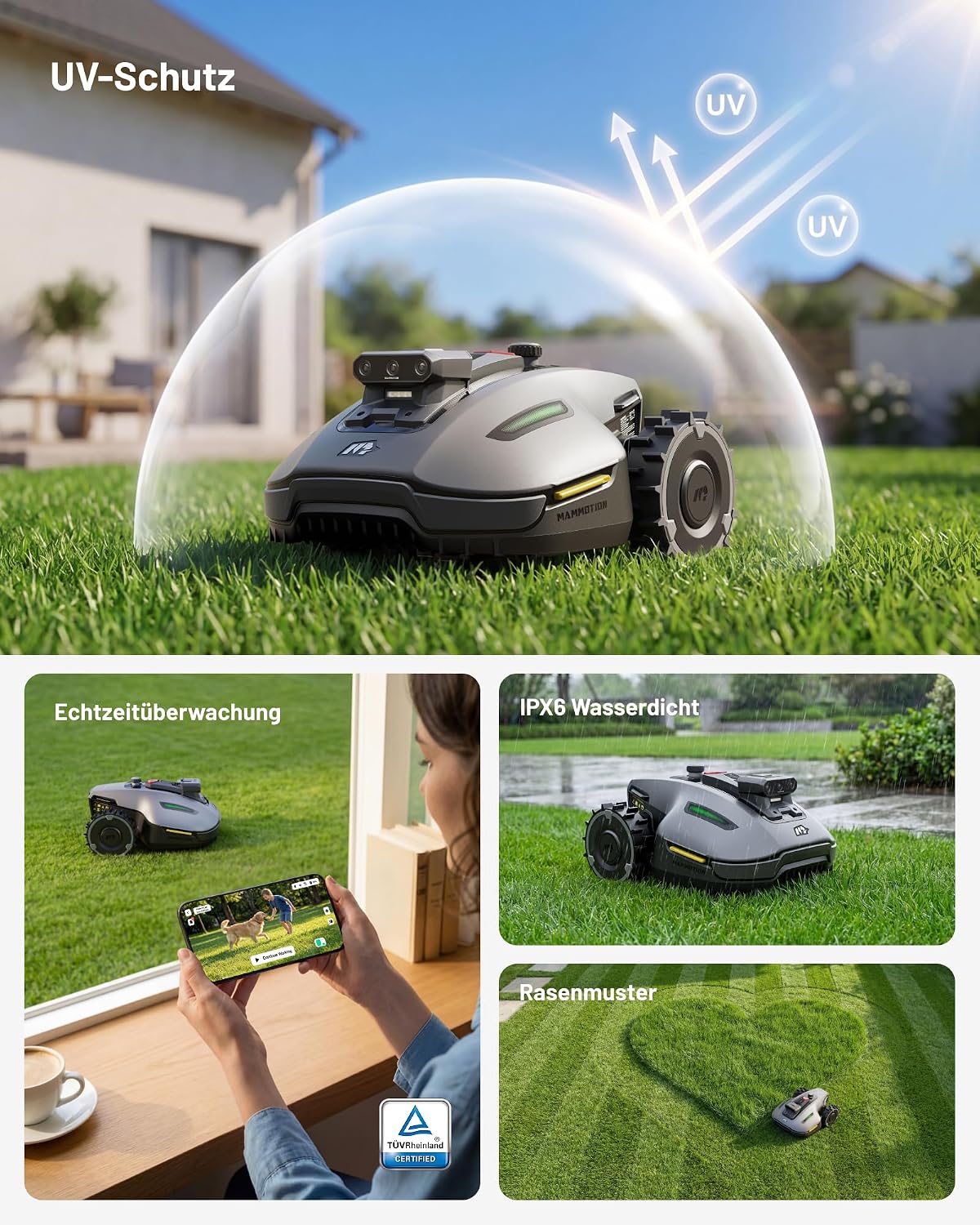 Mähroboter ohne Begrenzungskabel YUKA mini 2 500 KI Navigation automatische Mehrzonen Kartierung 500 m² Rasenpflege 45% Steigung