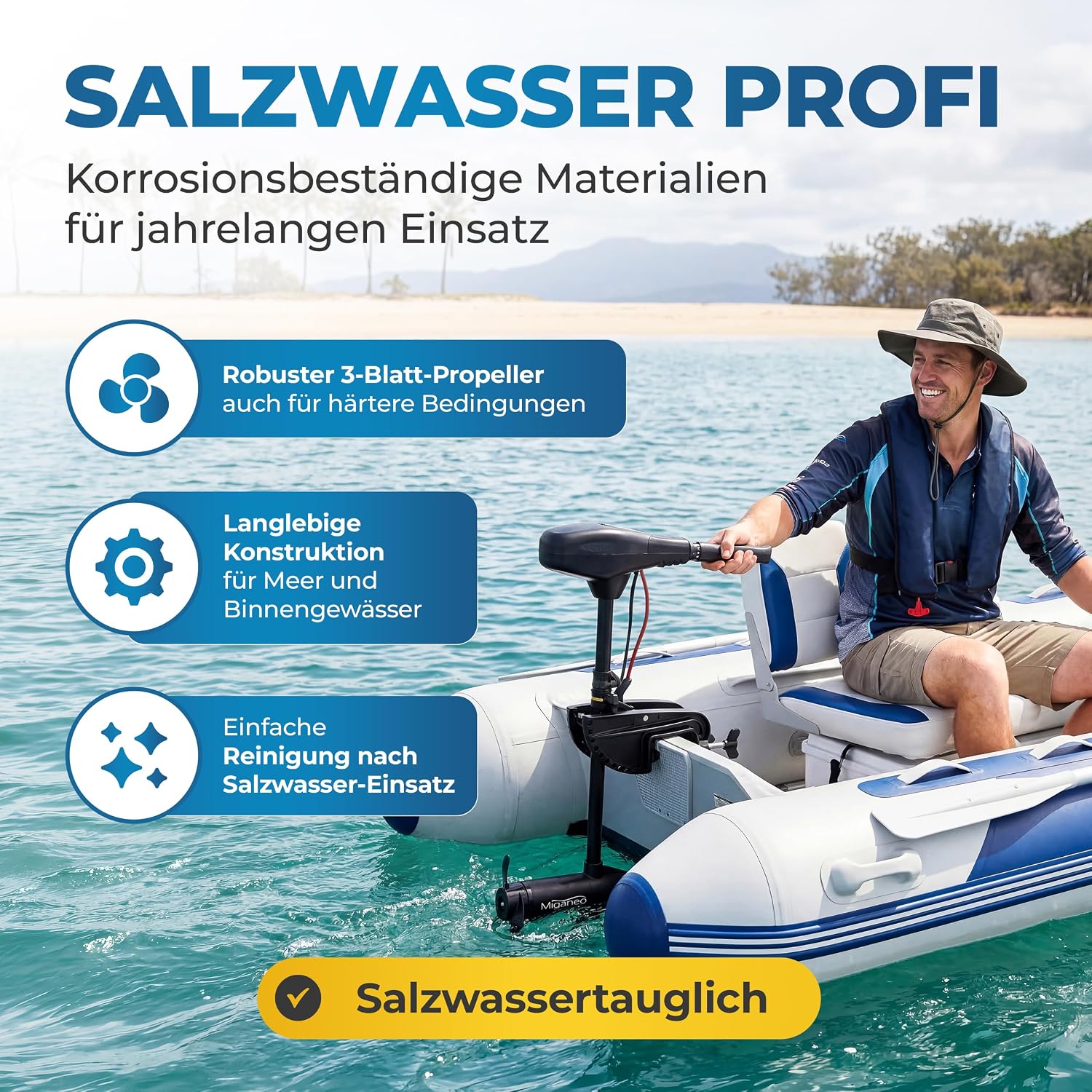 Elektro Außenborder 62 lbs 12V 696 W Modell 62 mit LED Batterieanzeige 5 Vorwärtsgänge 3 Rückwärtsgänge