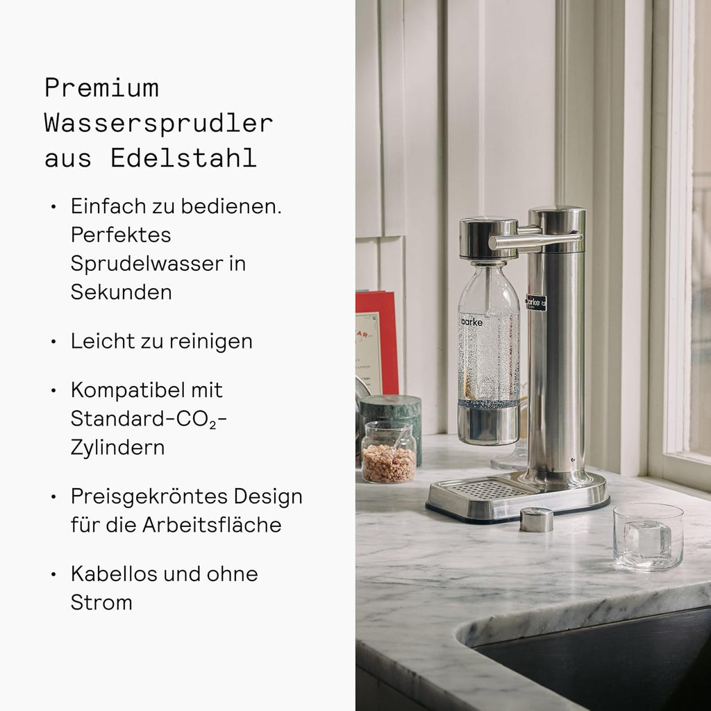 Wassersprudler Carbonator 3 Edelstahl Finish 1L PET Flasche kompatibel mit 60L CO2 Zylinder manuell Sprudelwasserbereiter 41.5x15.3x25.8 cm