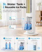 Turmventilator mit Wasserkühlung ATF-026L 38 Zoll 60W Verdunstungskühler mit Fernbedienung 3 Stufen 12H Timer