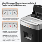 Aktenvernichter C233-B mit automatischem Einzug 120 Blatt Partikelschnitt P-4 23L Behälter 62dB mit 4 Rädern