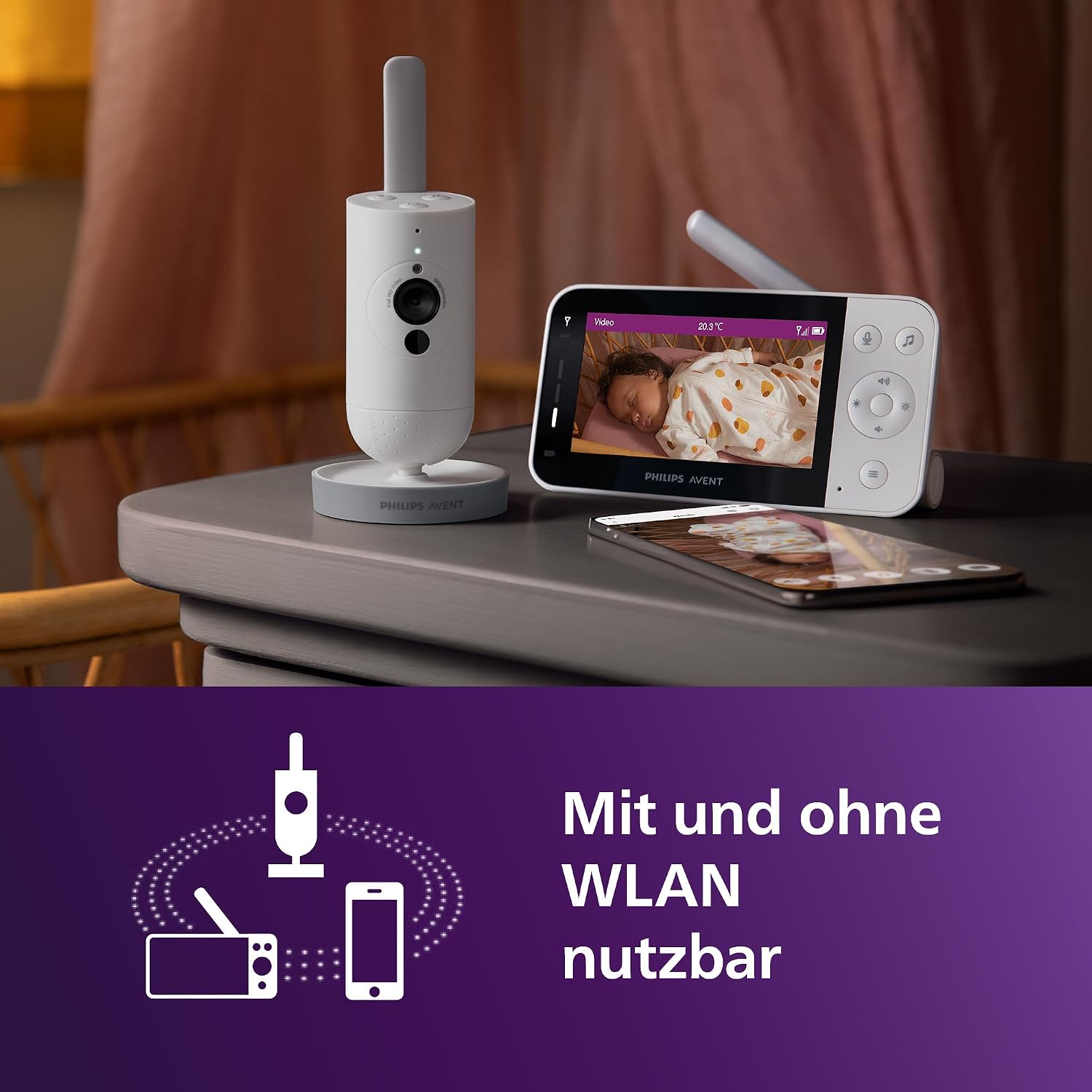 Babyphone mit Kamera WLAN HD 1080p SCD951/26 Nachtsicht Gegensprechfunktion Schrei-Erkennung App Steuerung