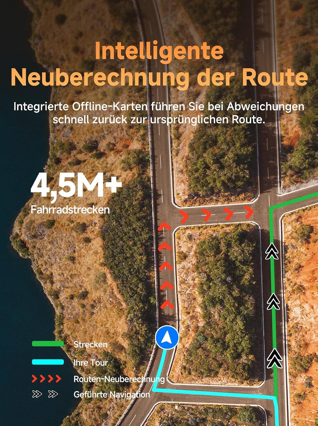 Fahrradcomputer BSC500 mit GPS Navigation 3,3 Zoll Farbdisplay Touchscreen IPX7 ANT+ Bluetooth E-Bike Modus und Kartenfunktion