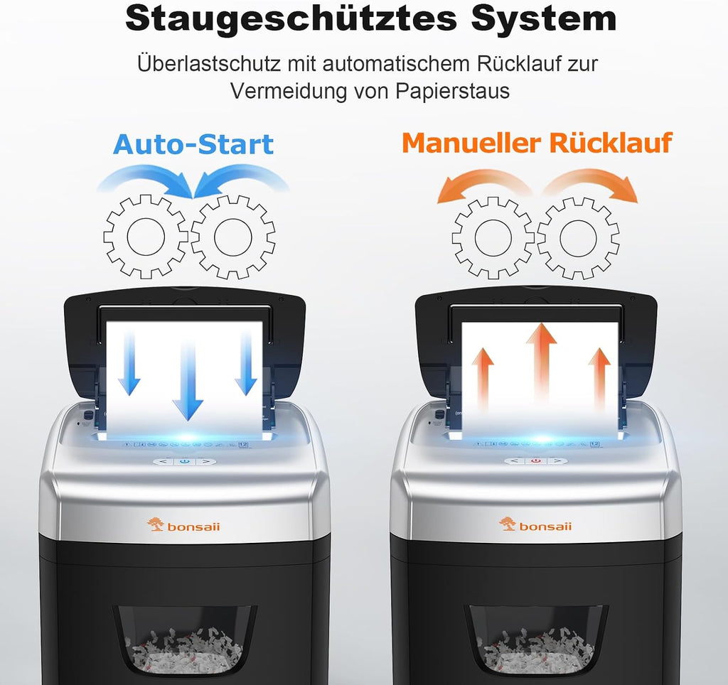 Aktenvernichter C233-B mit automatischem Einzug 120 Blatt Partikelschnitt P-4 23L Behälter 62dB mit 4 Rädern