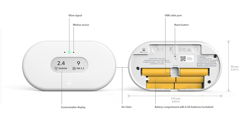Luftqualitätsmessgerät View Plus Radon Feinstaub CO2 VOC Temperatur Luftfeuchtigkeit Luftdruck Smart Home WiFi
