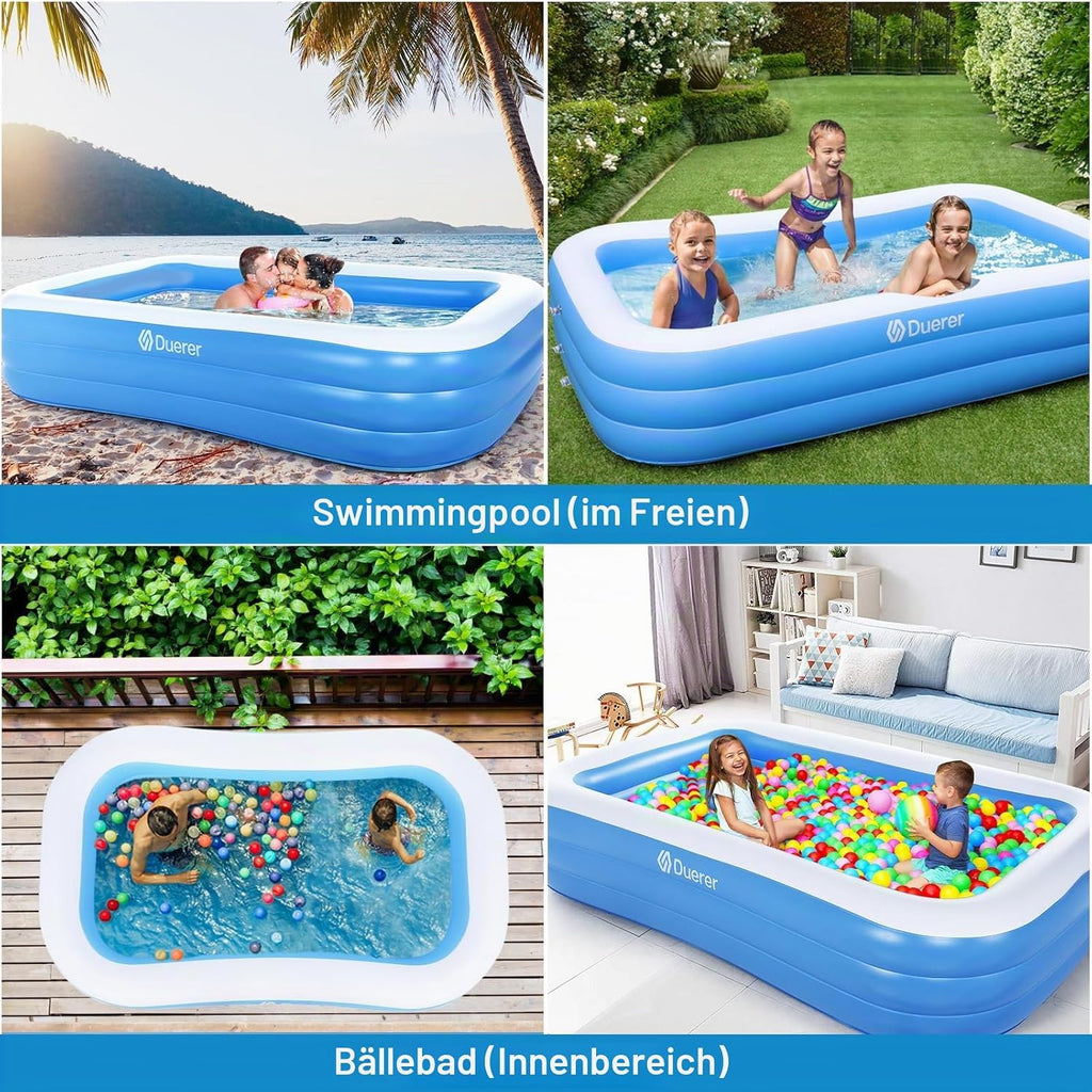Aufblasbarer Pool rechteckig 305 x 182 x 56 cm PVC Schwimmbecken mit 312 Gallonen Kapazität 3 Luftkammern Familienpool Garten