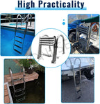 Edelstahl Poolleiter Klappbar 4 Stufen Ausziehbar 120-150 cm Poolhöhe Rutschfeste Stufen Handlauf Traglast 220 kg