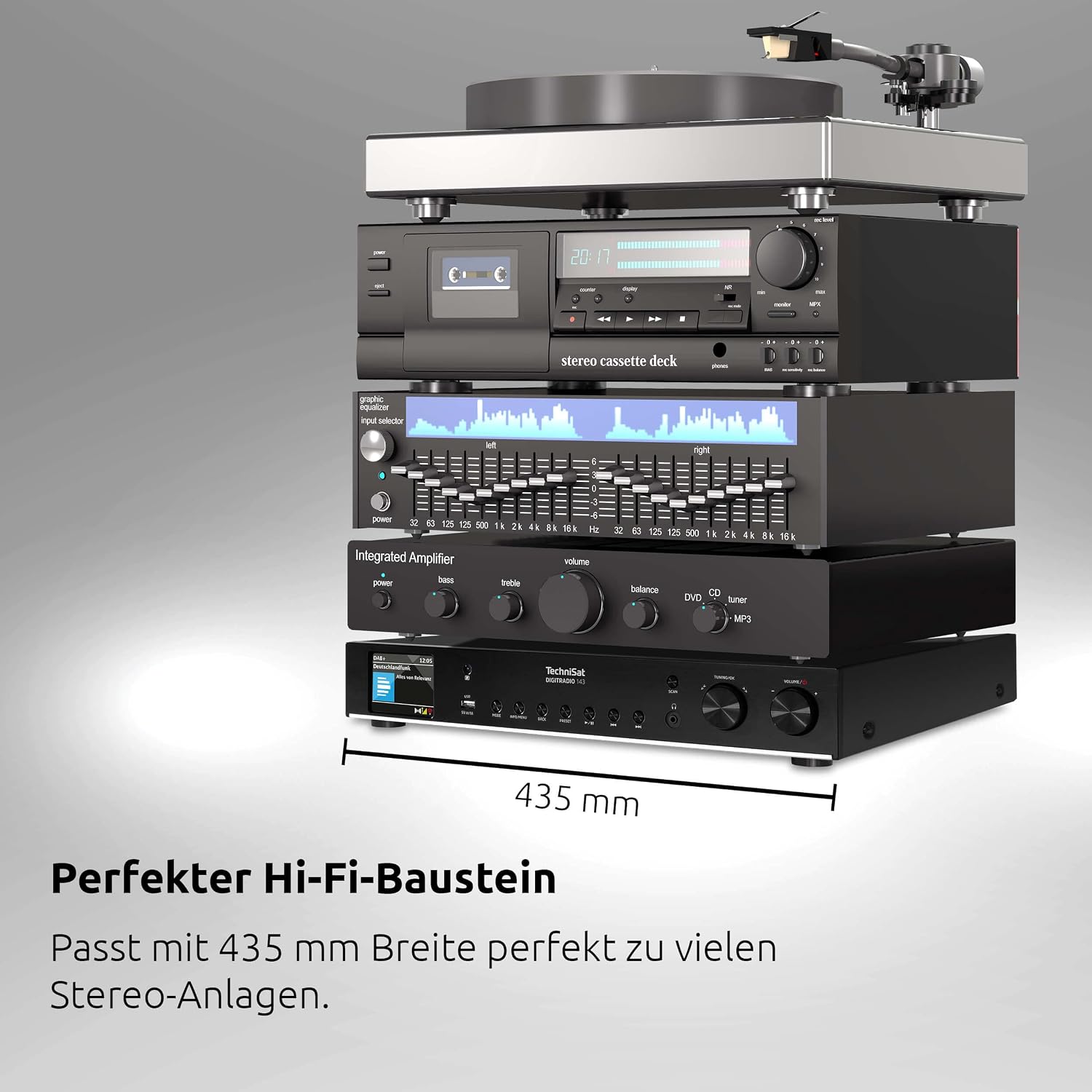 HiFi Tuner DIGITRADIO 143 V3 DAB+ Internetradio mit Bluetooth Spotify Connect WLAN und Fernbedienung 43,5 cm