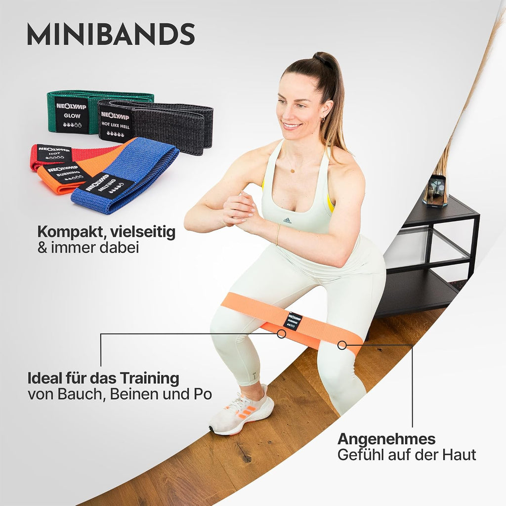 Lange Stoff Fitnessbänder Set 5 Widerstandsstufen Allroundset Ultra mit Türanker Fußschlaufen Griffen Stange