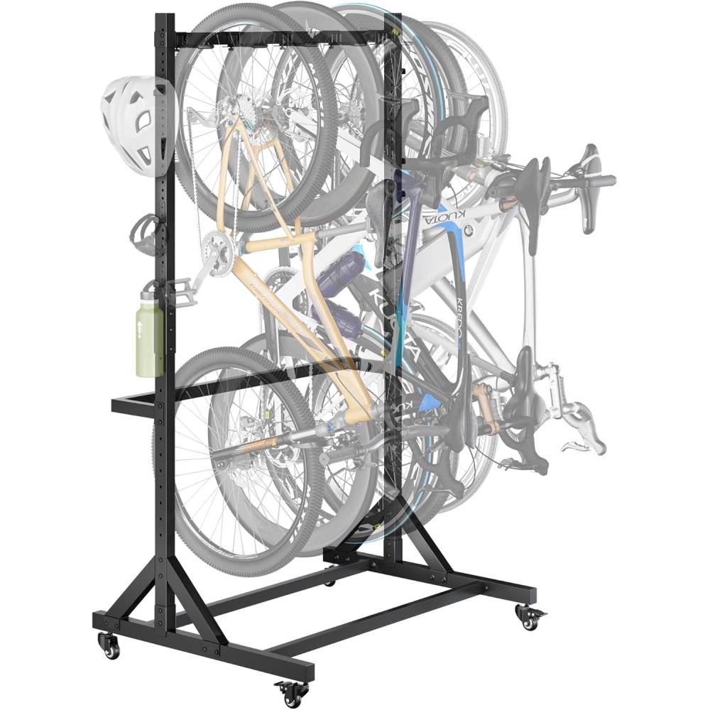 Fahrradständer freistehend für 5 Fahrräder vertikaler Fahrradhalter mit 5 Haken 6 Helmhaken Stahlkonstruktion 160 kg Traglast