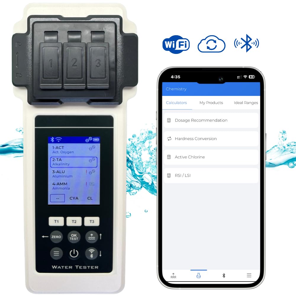 Pool Wasseranalysegerät 2.0 Set 27 Parameter WiFi Bluetooth App Pool Spa Whirlpool Messgerät inkl Koffer Wasserstandsausgleicher